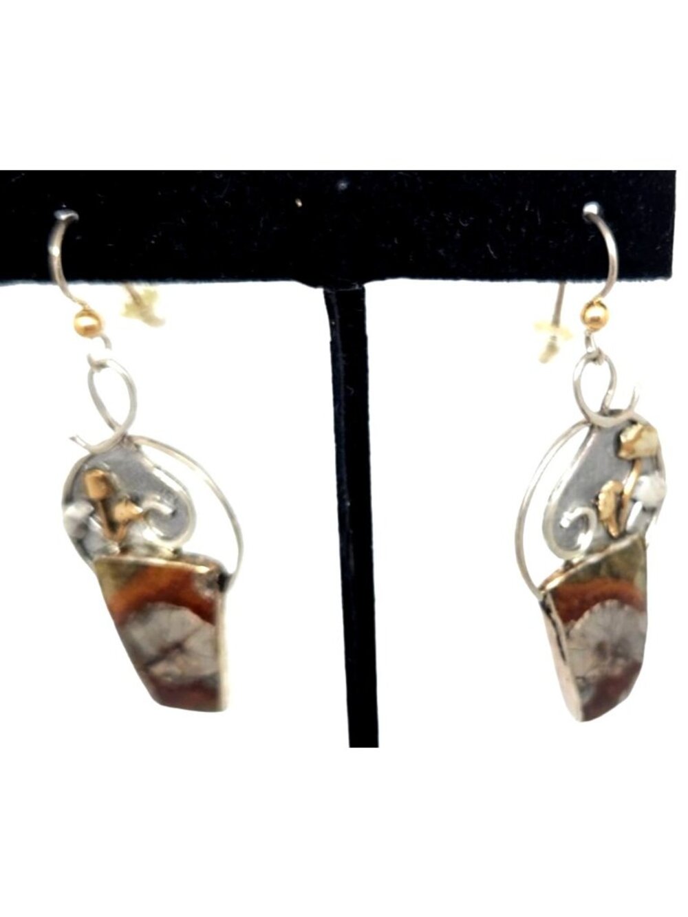 Earrings Mushroom Jasper  10 Gr Silver 925 14K Gold Accents KKO age SS/14k/3F